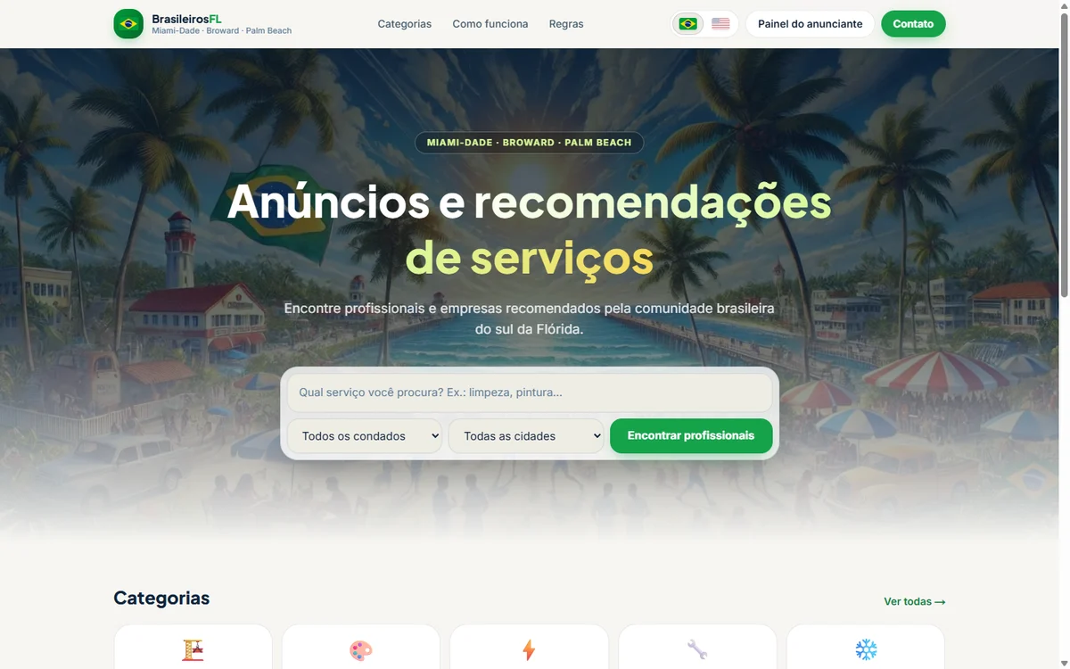 Página inicial do site Brasileiros FL