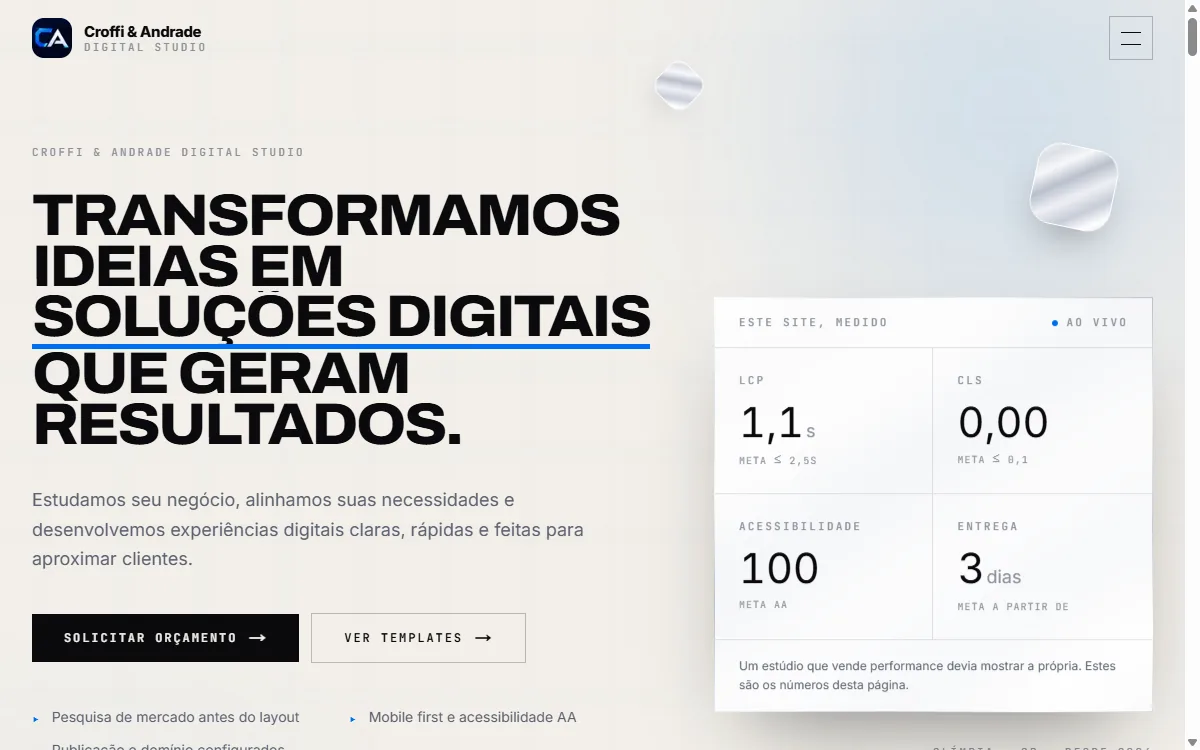 Página inicial do site da Croffi & Andrade Digital Studio