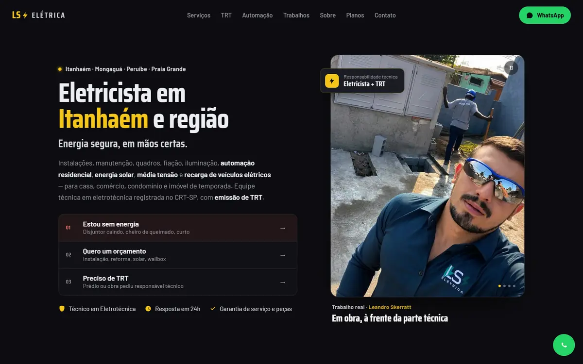 Página inicial do site da LS Elétrica