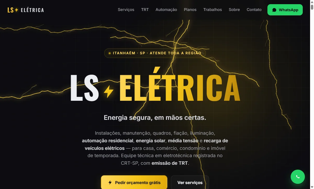 Página inicial do site LS Elétrica